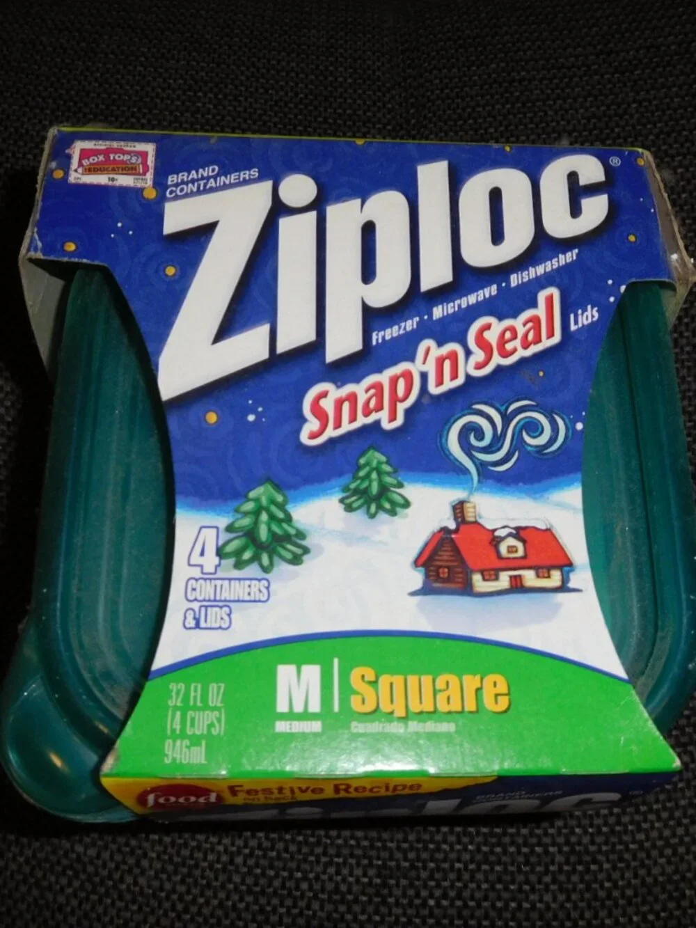 New Vtg Ziploc Food Containers Vintage Holiday Christmas green M squares 32 oz
